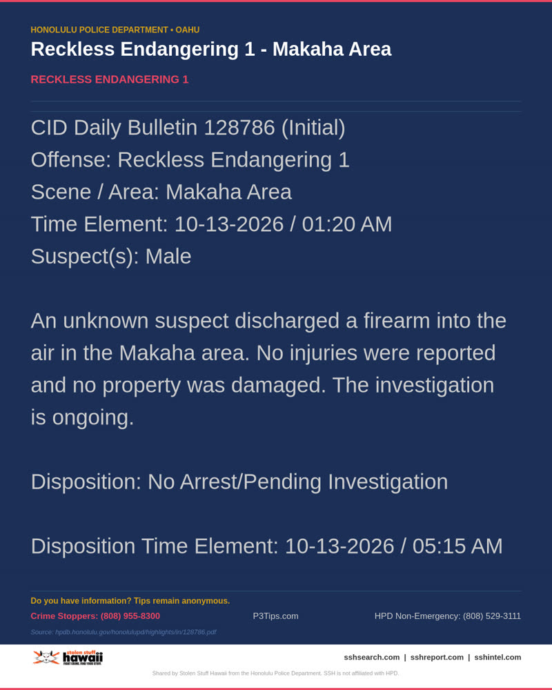 HPD OFFICIAL - Makaha Area | SSH Search