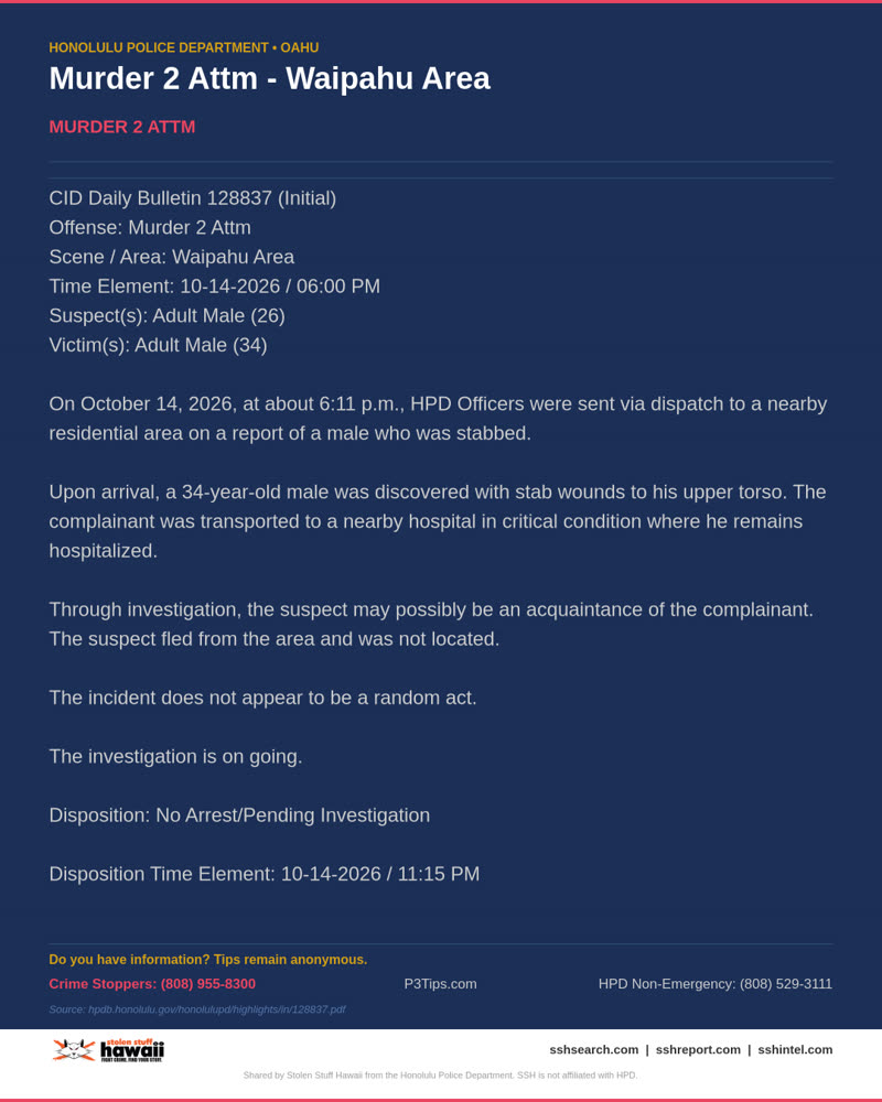 HPD OFFICIAL - Waipahu Area | SSH Search