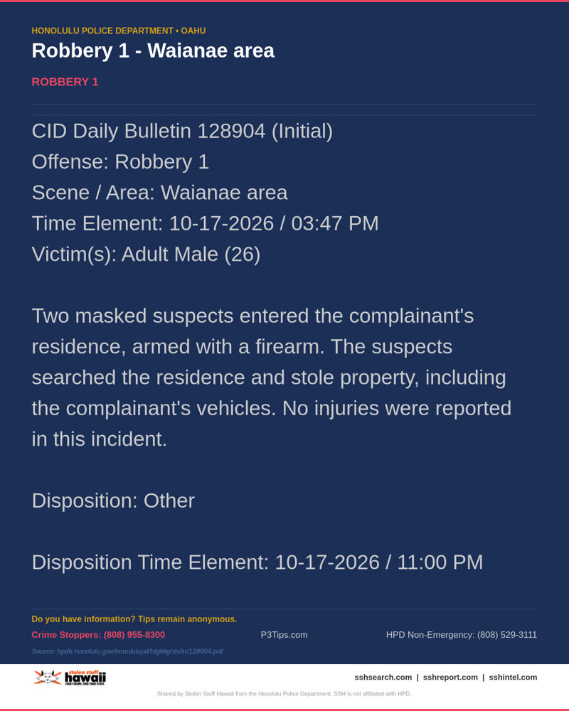 HPD OFFICIAL - Waianae area | SSH Search