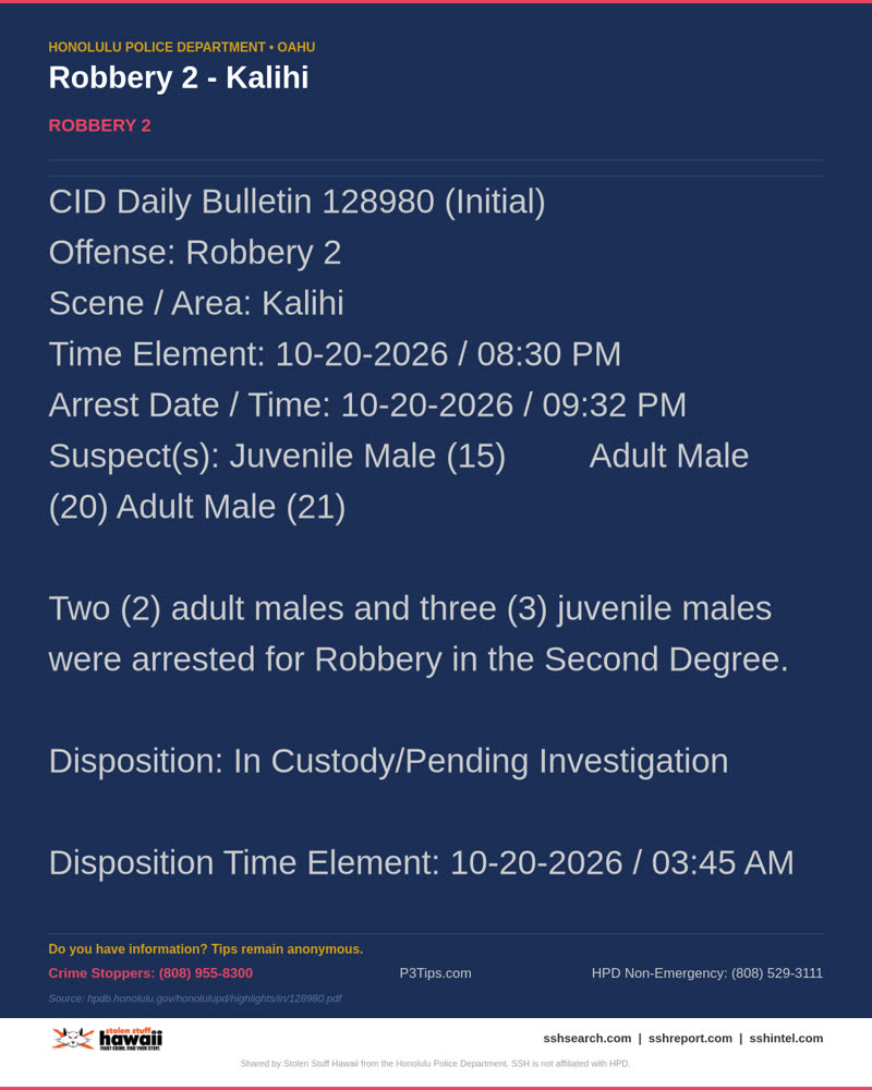 HPD OFFICIAL - Kalihi | SSH Search