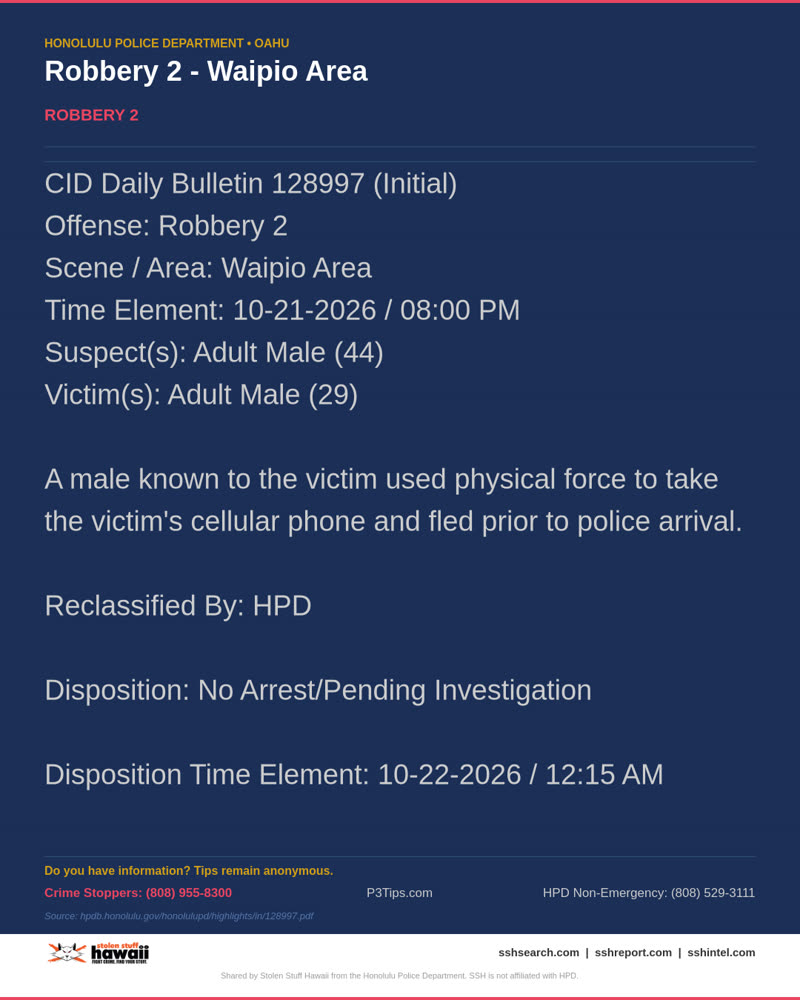 HPD OFFICIAL - Waipio Area | SSH Search