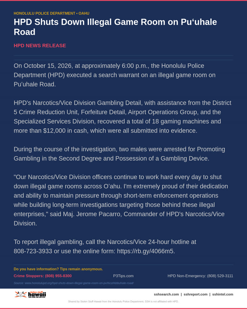 HPD OFFICIAL - Oahu | SSH Search