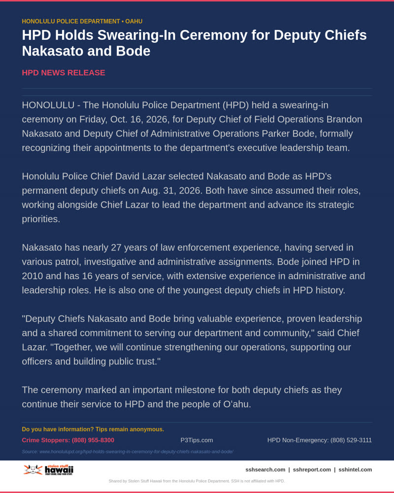 HPD OFFICIAL - Oahu | SSH Search