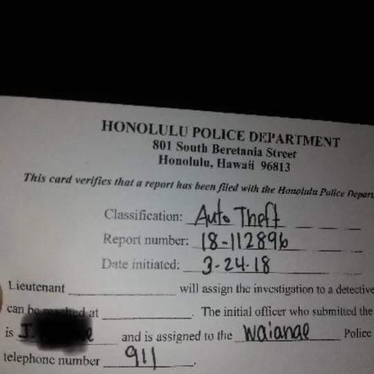 VEHICLE THEFT - Hawaii | SSH Search