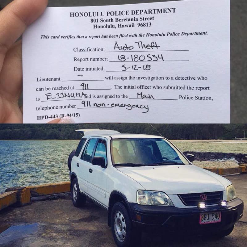 VEHICLE THEFT - Pagoda Hotels Parking Lot, Honolulu, Oahu | SSH Search