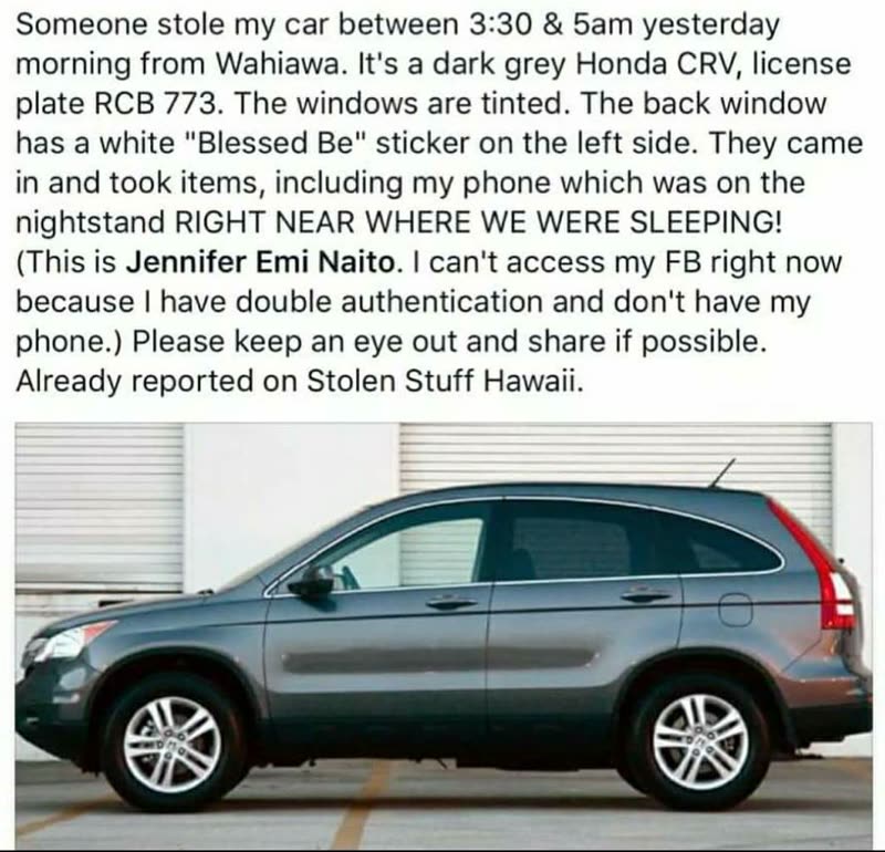 VEHICLE THEFT - Hawaii | SSH Search