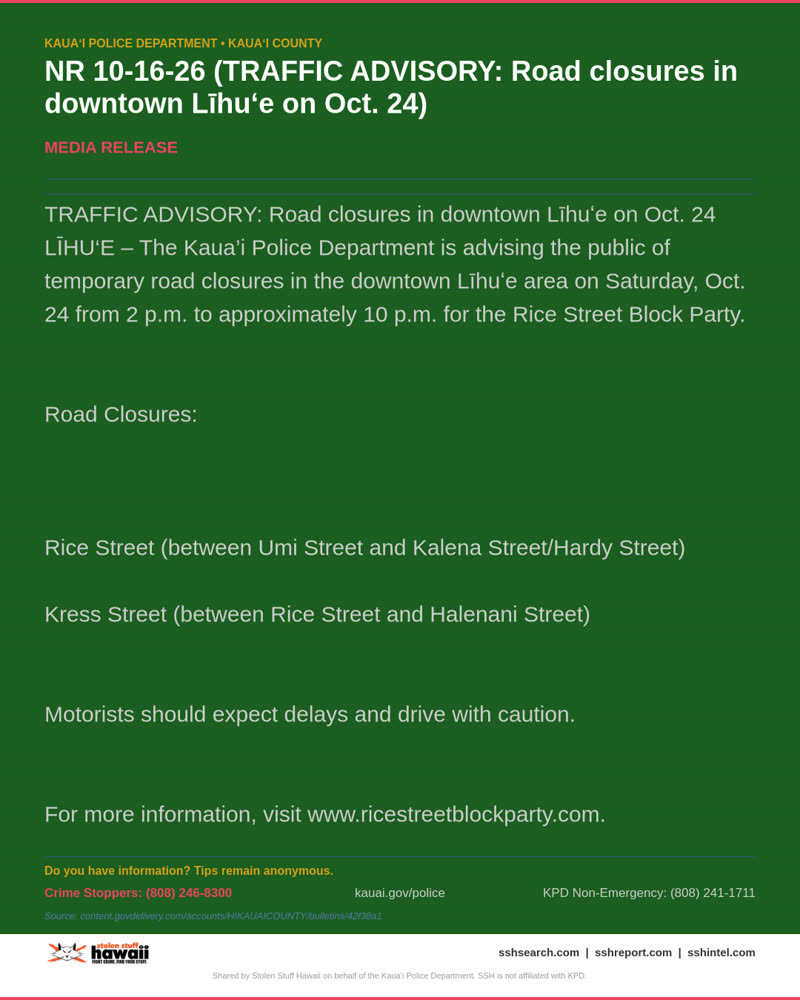 KPD OFFICIAL - Kauaʻi County | SSH Search