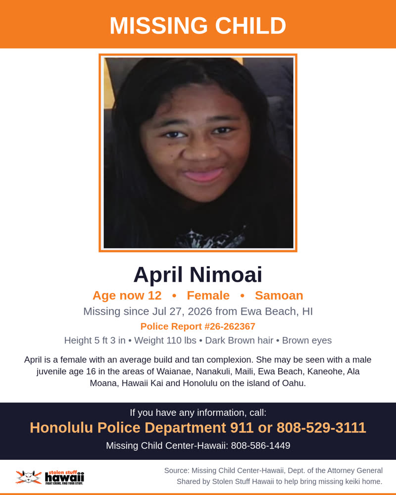 MISSING CHILD - Ewa Beach, HI | SSH Search