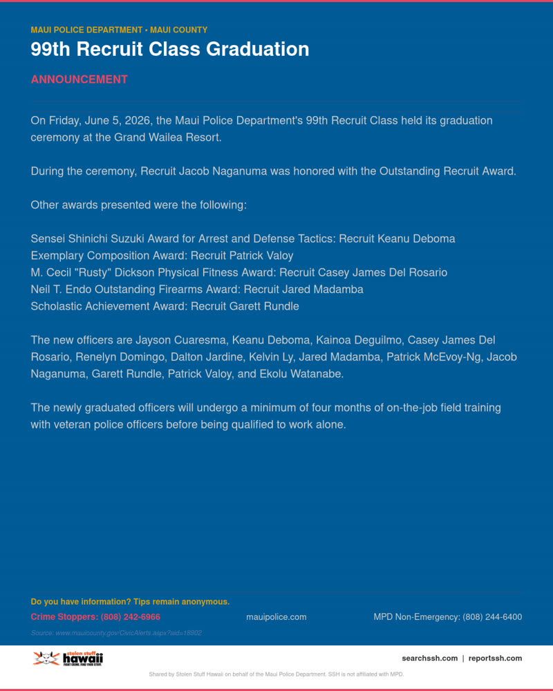 ANNOUNCEMENT - Maui County | SSH Search