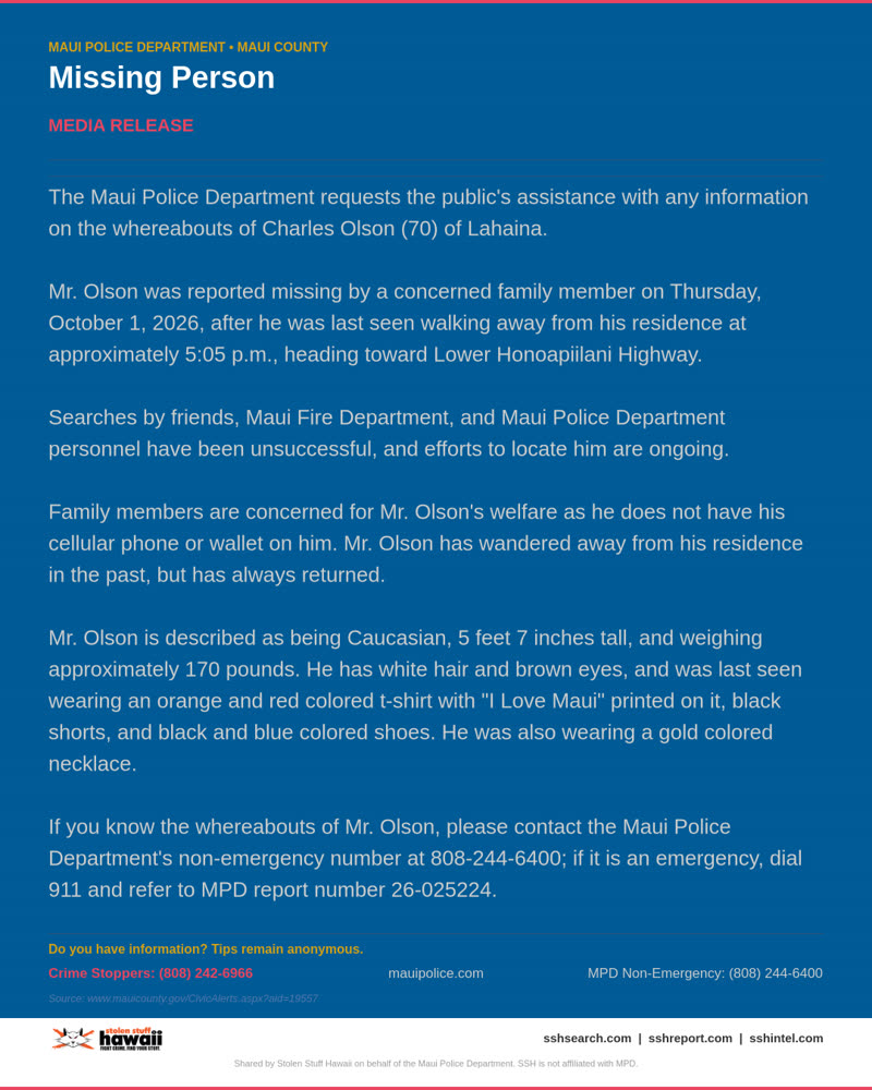 MPD OFFICIAL - Maui County | SSH Search