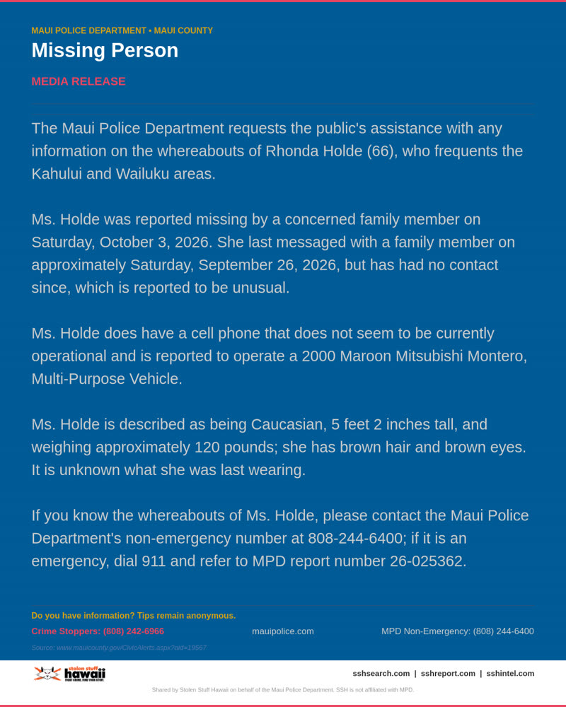 MPD OFFICIAL - Maui County | SSH Search