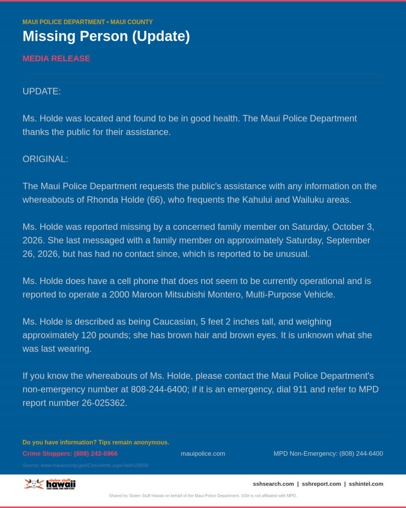 MPD OFFICIAL - Maui County | SSH Search