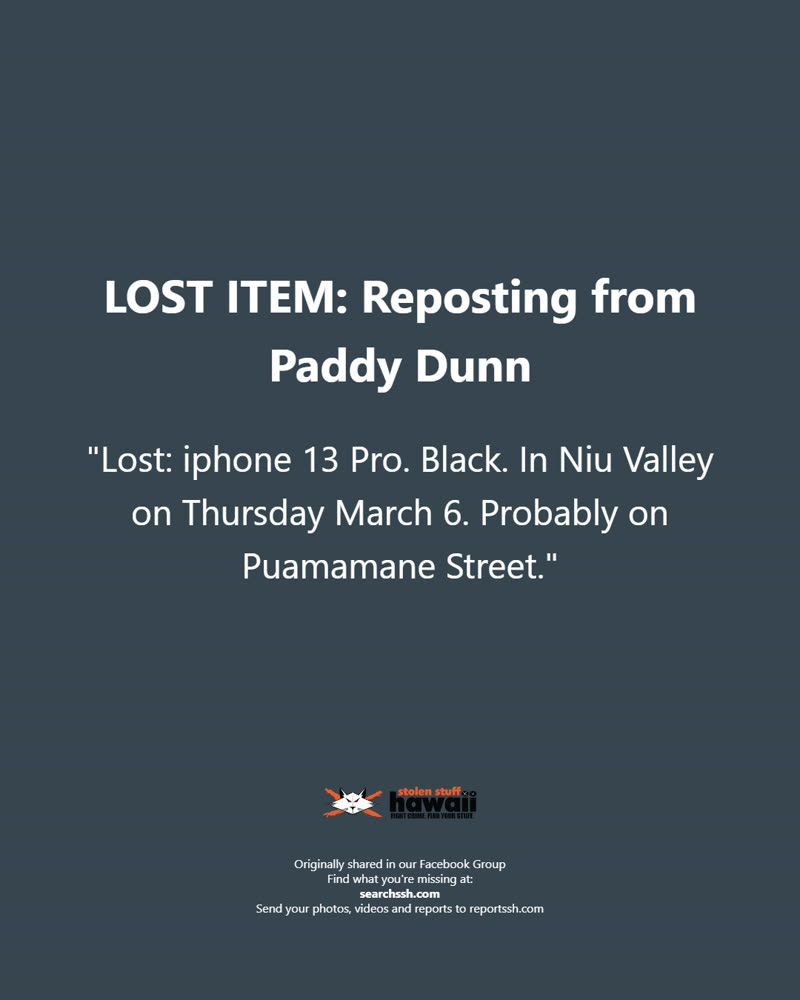 LOST ITEM - Oahu | SSH Search
