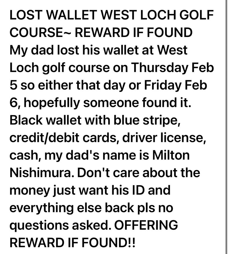 LOST ITEM - Oahu | SSH Search