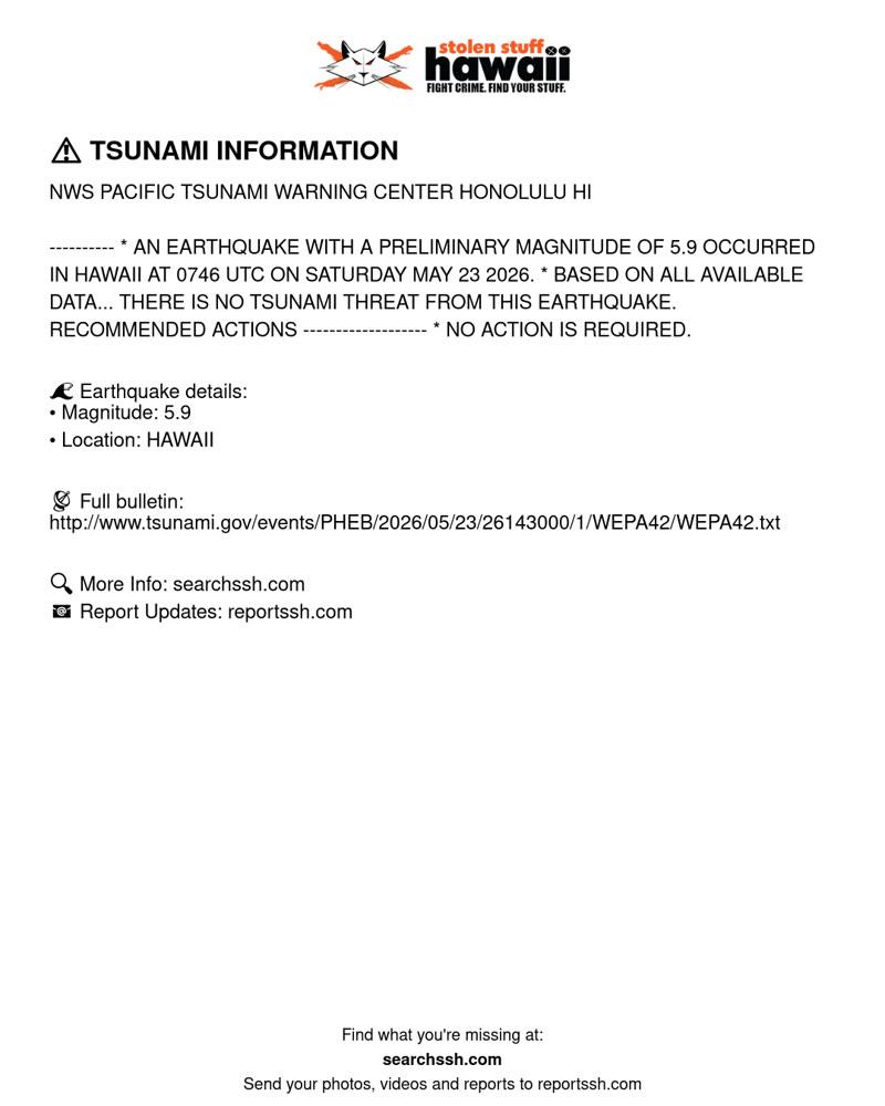 TSUNAMI INFORMATION - HAWAII | SSH Search