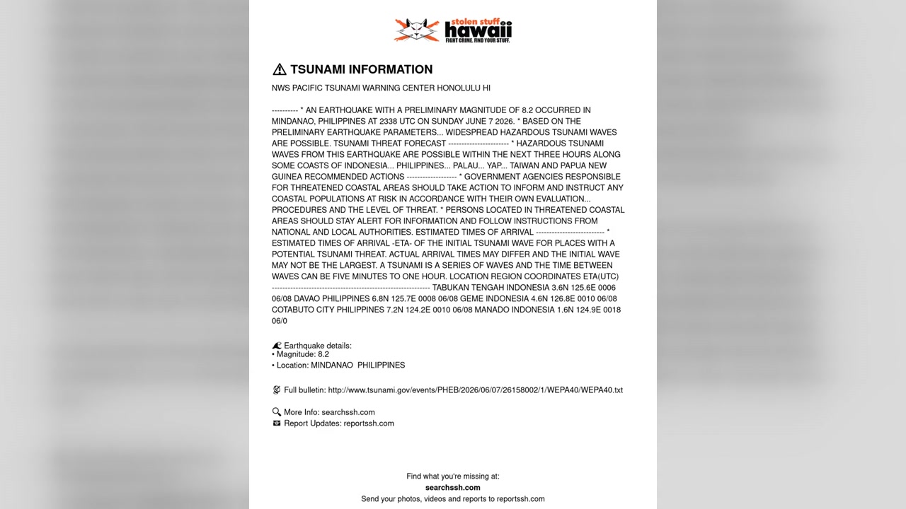 TSUNAMI INFORMATION - PHILIPPINES | Stolen Stuff Hawaii