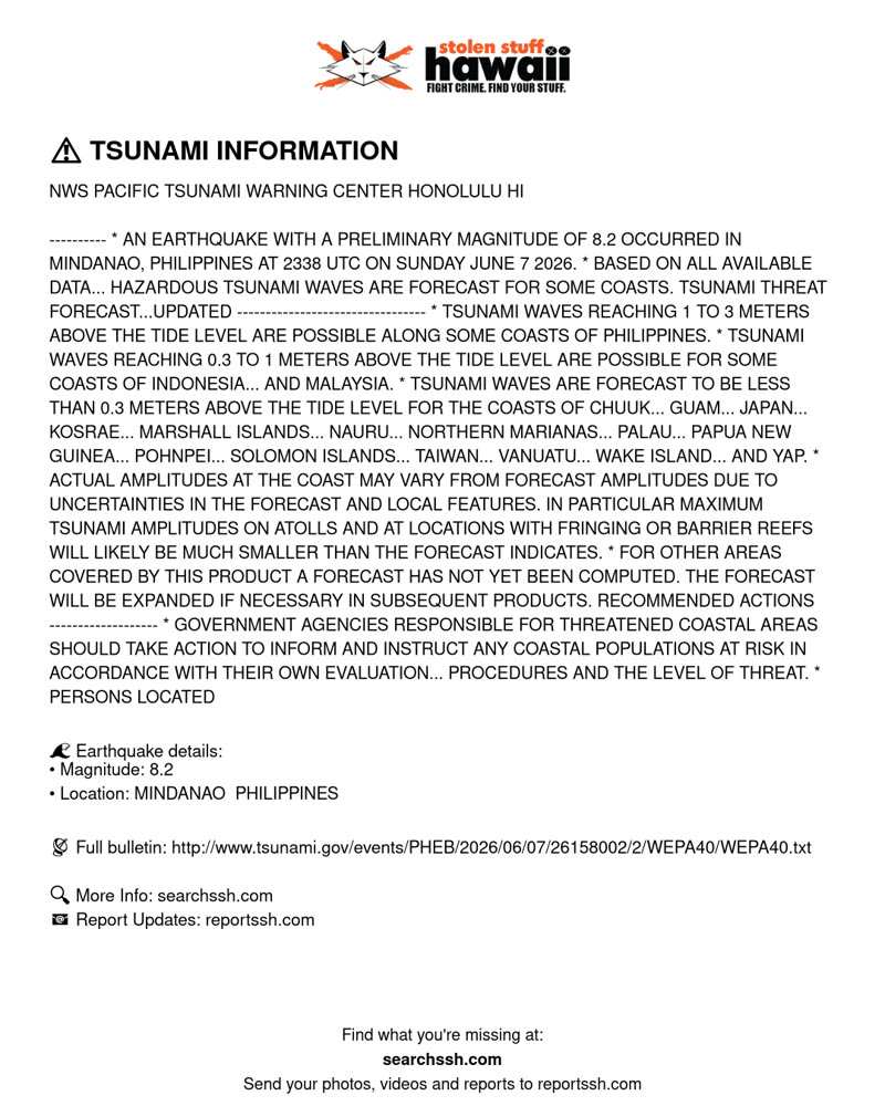 TSUNAMI INFORMATION - PHILIPPINES. | SSH Search