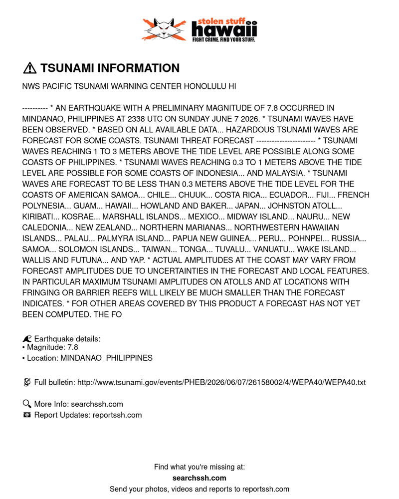 TSUNAMI INFORMATION - PHILIPPINES. | SSH Search