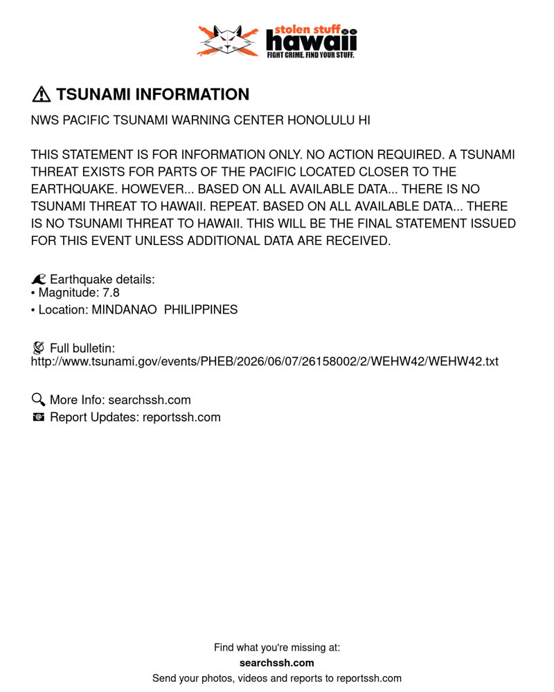 TSUNAMI INFORMATION - Hawaii | SSH Search