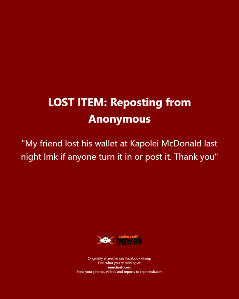 LOST ITEM - Oahu | SSH Search