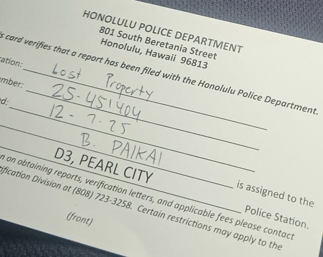 LOST ITEM - Oahu | SSH Search