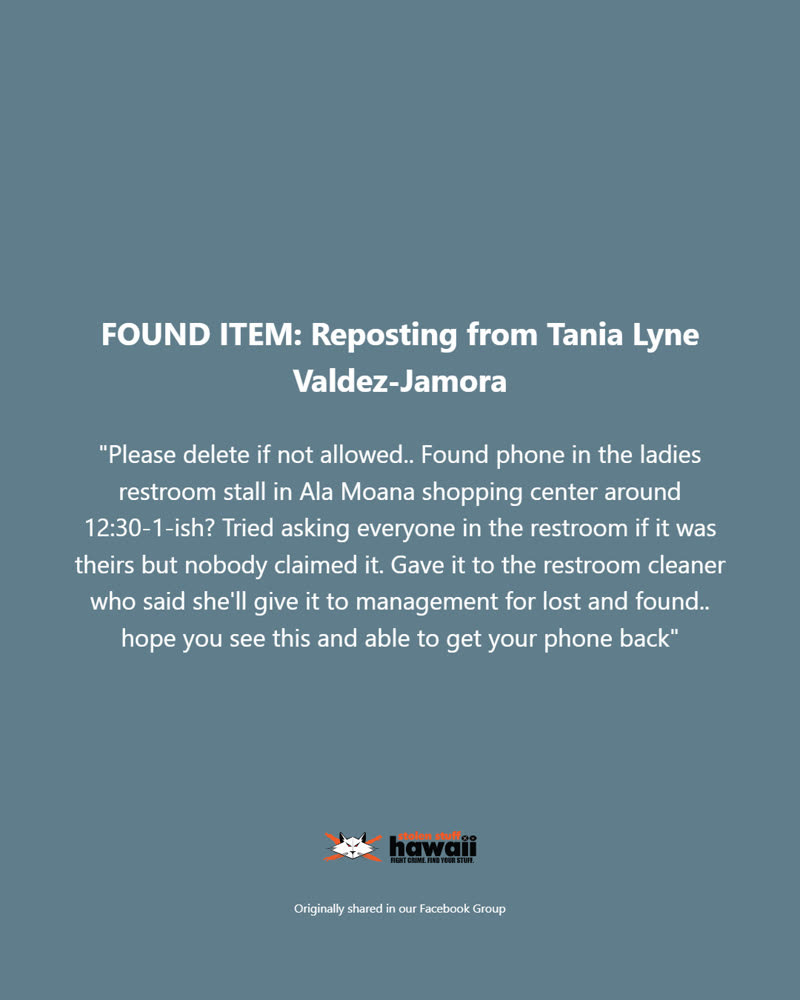 FOUND ITEM - Oahu | SSH Search