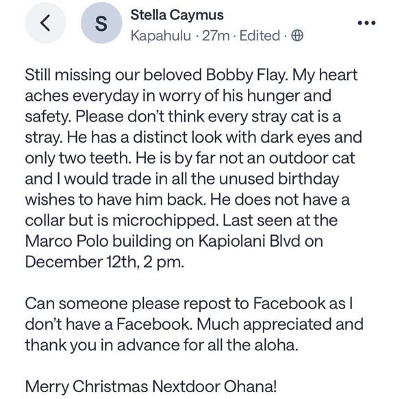 LOST PET - Oahu | SSH Search
