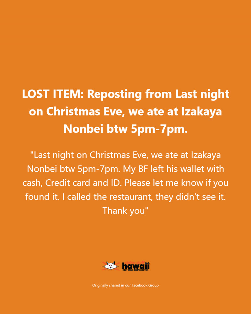 LOST ITEM - Oahu | SSH Search