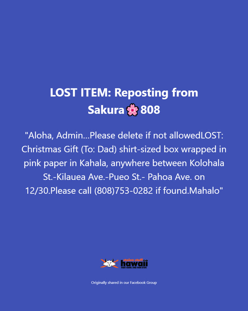 LOST ITEM - Oahu | SSH Search