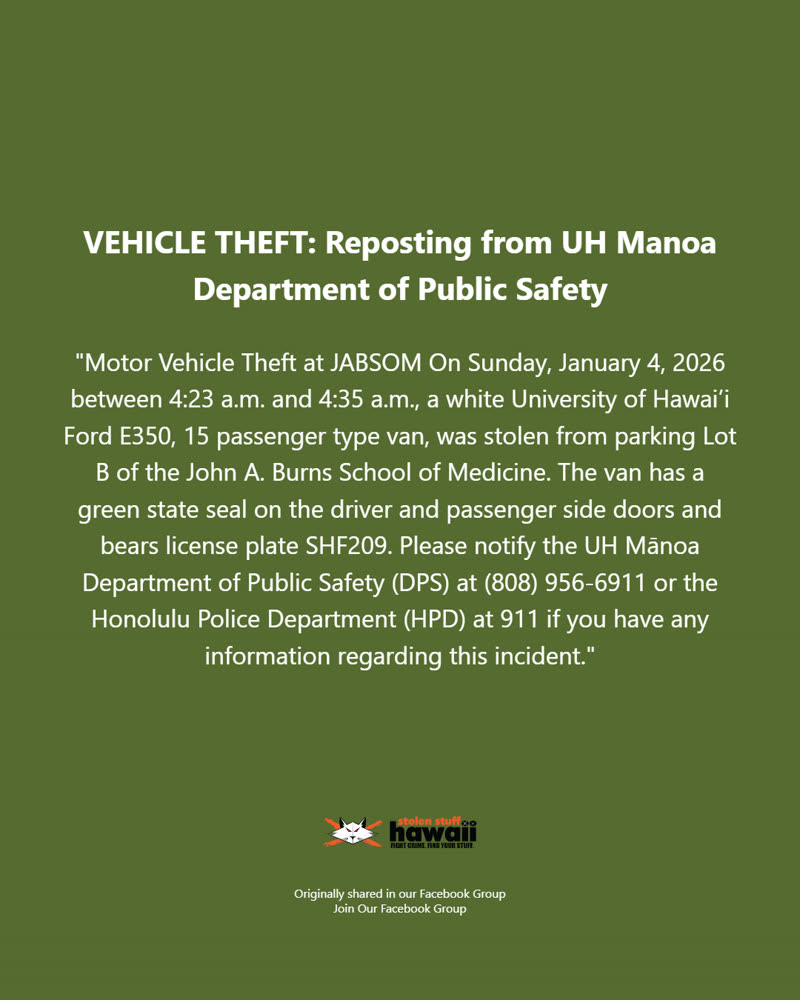 VEHICLE THEFT - Oahu | SSH Search