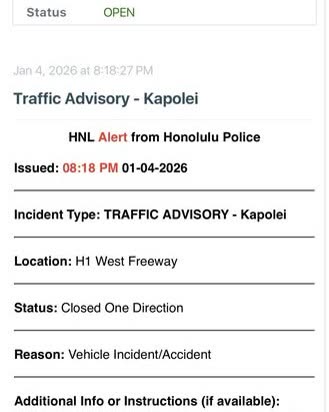 TRAFFIC INCIDENT - Oahu | SSH Search