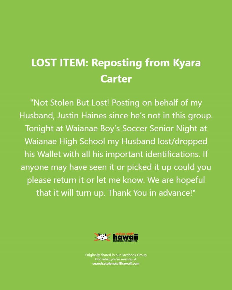 LOST ITEM - Oahu | SSH Search