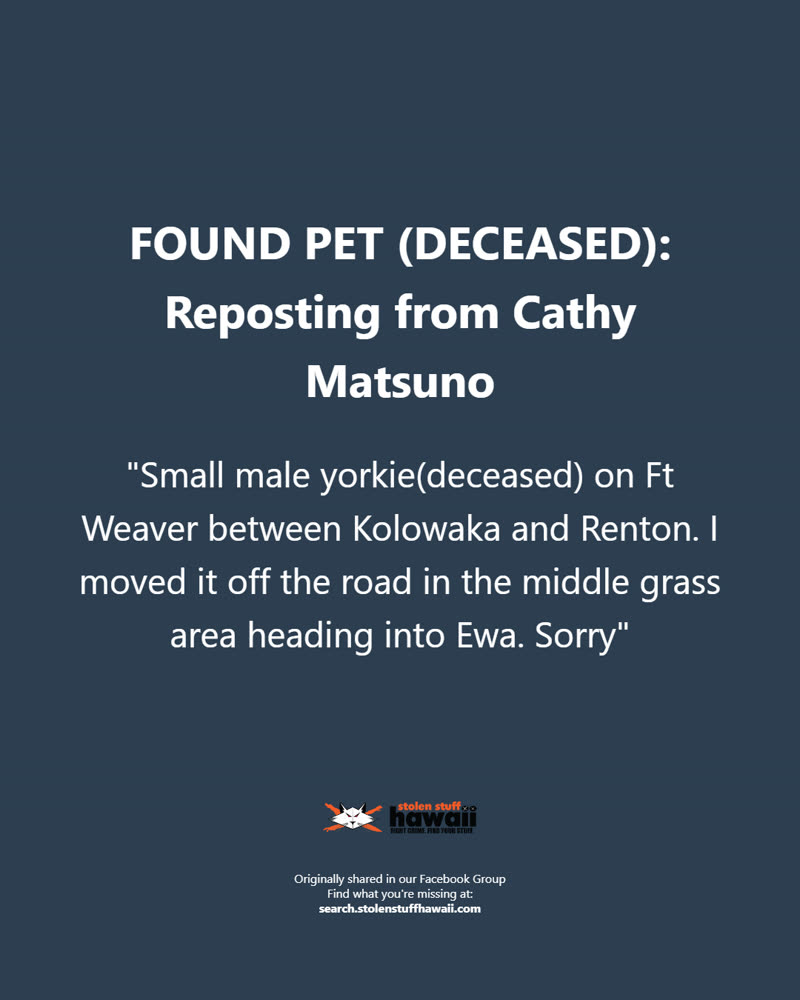 FOUND PET - Oahu | SSH Search