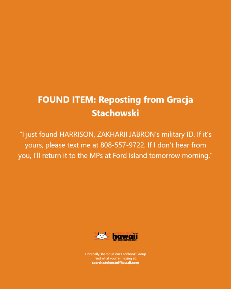 FOUND ITEM - Oahu | SSH Search