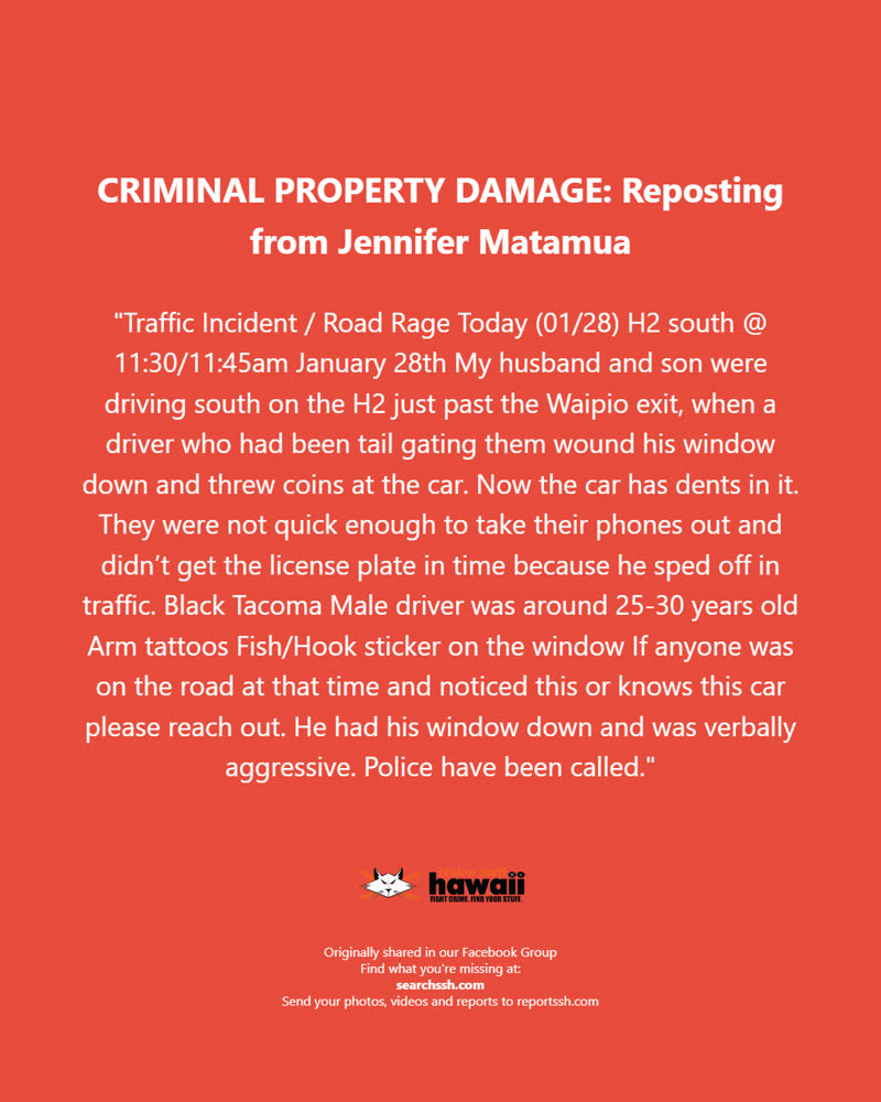 CRIMINAL PROPERTY DAMAGE - Oahu | SSH Search