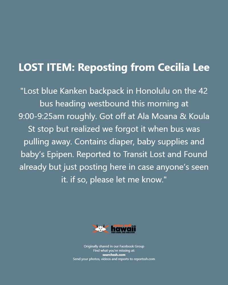 LOST ITEM - Oahu | SSH Search
