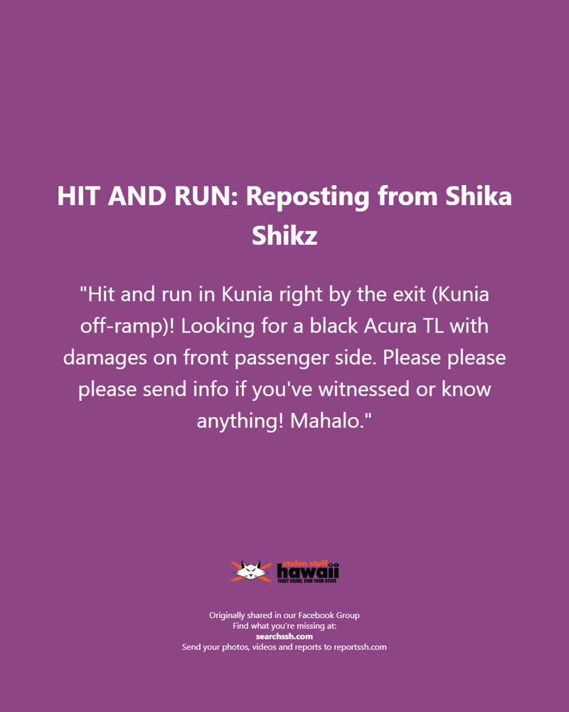 HIT AND RUN - Oahu | SSH Search