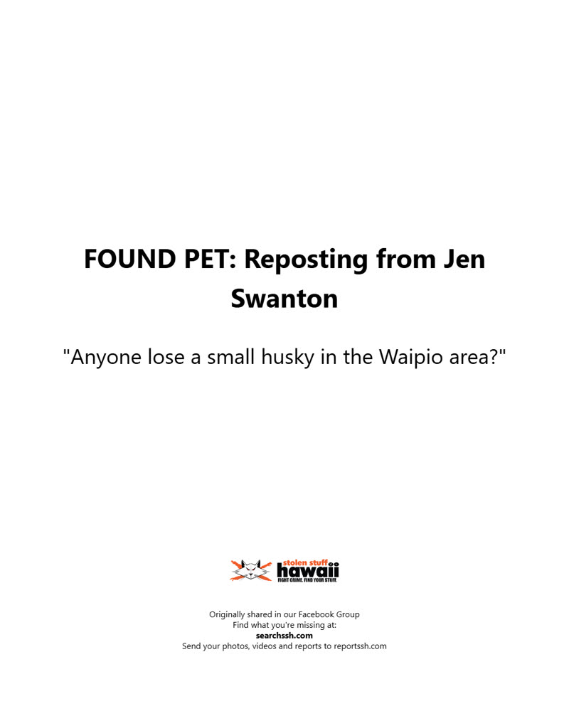 FOUND PET - Oahu | SSH Search