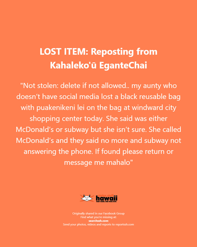 LOST ITEM - Oahu | SSH Search