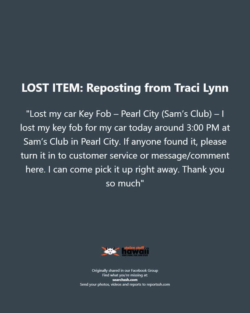 LOST ITEM - Oahu | SSH Search