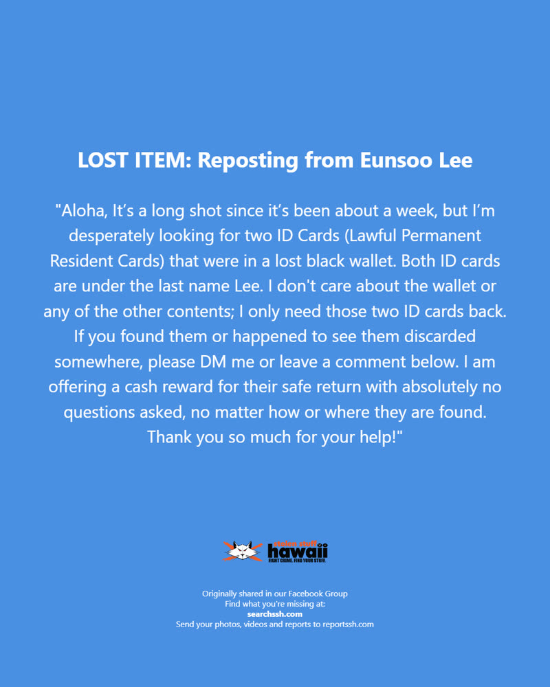 LOST ITEM - Oahu | SSH Search