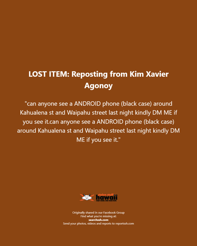 LOST ITEM - Oahu | SSH Search