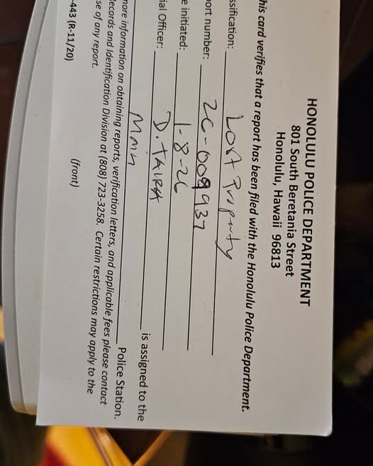 LOST ITEM - Oahu | SSH Search