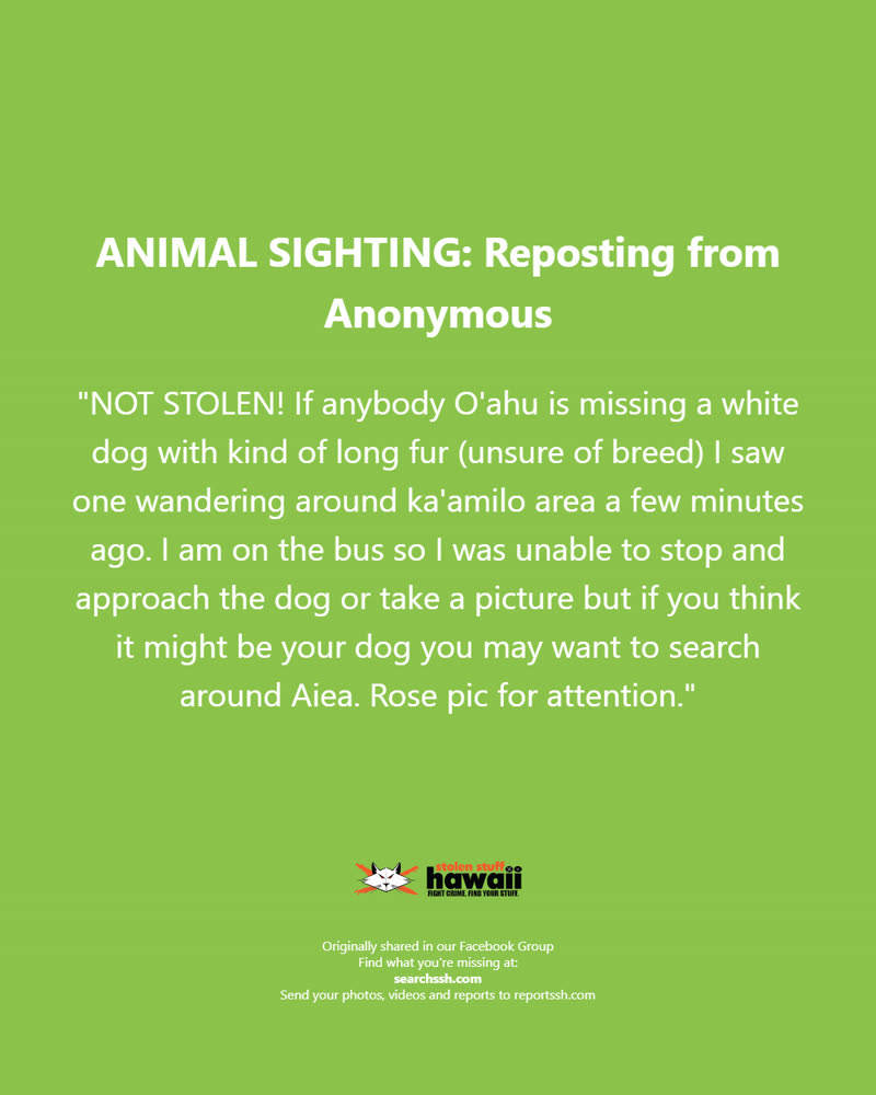 ANIMAL SIGHTING - Oahu | SSH Search