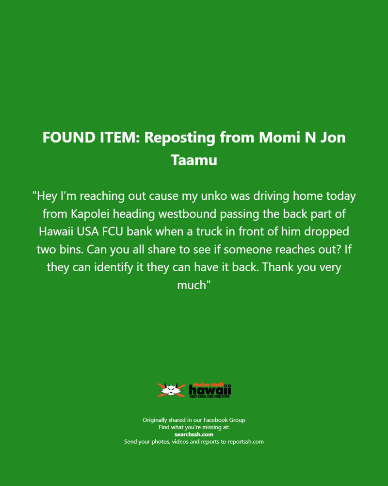 FOUND ITEM - Oahu | SSH Search