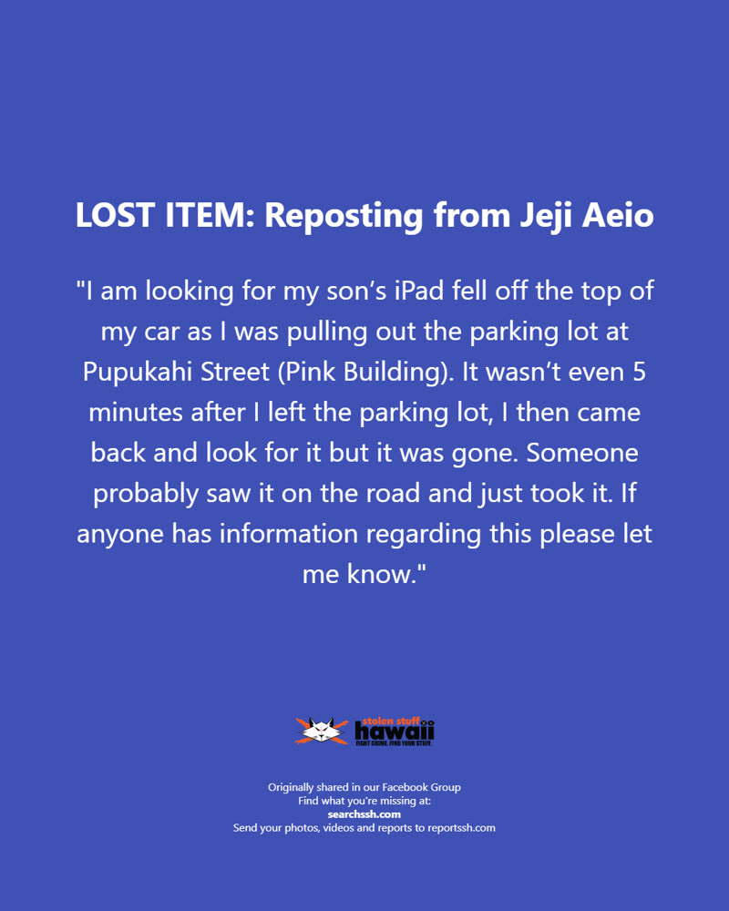 LOST ITEM - Oahu | SSH Search