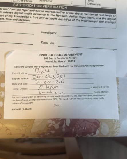 PACKAGE THEFT - Oahu | SSH Search