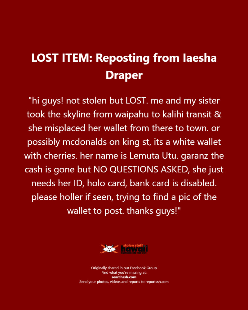 LOST ITEM - Oahu | SSH Search