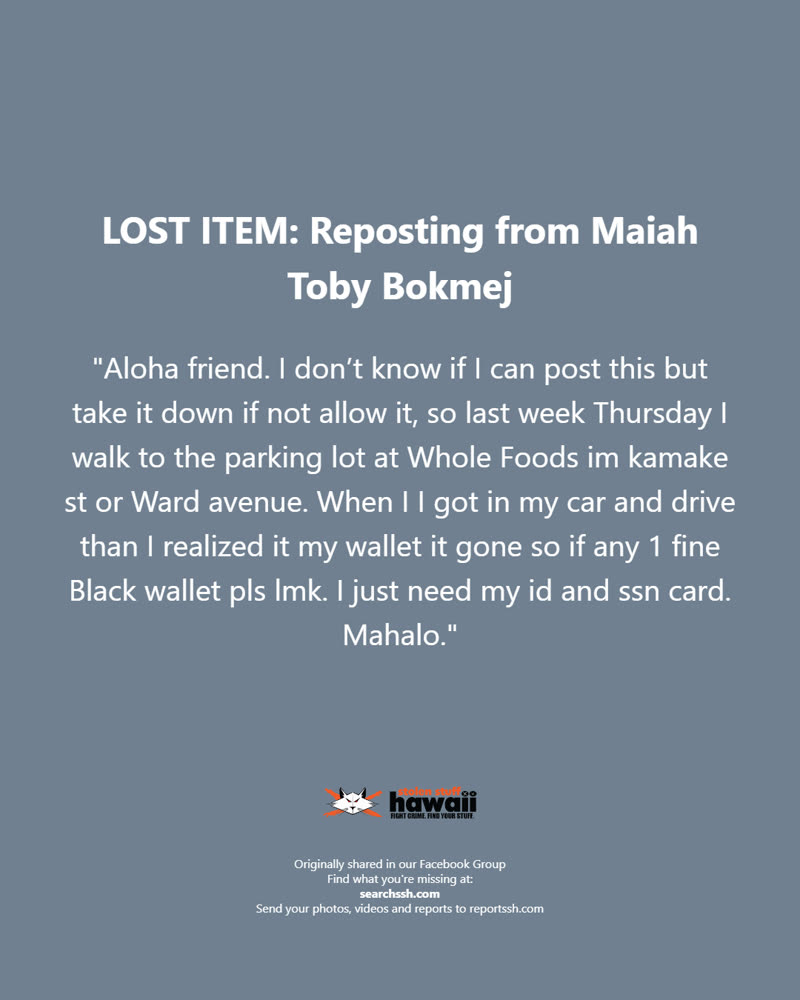 LOST ITEM - Oahu | SSH Search