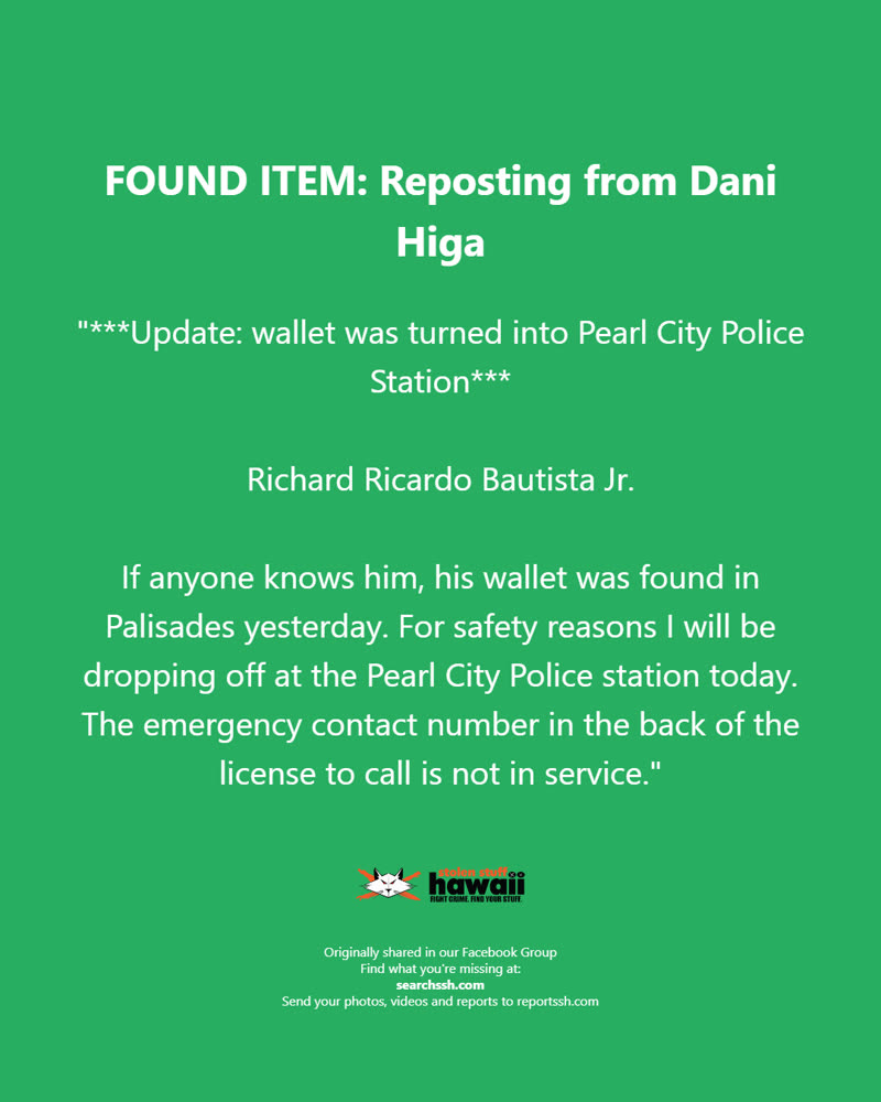 FOUND ITEM - Oahu | SSH Search